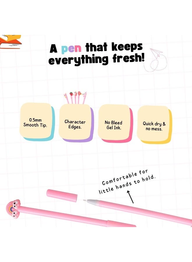 21-Piece Unicorn Patterns Pen With File Bag Set Pink/Clear - Image 5